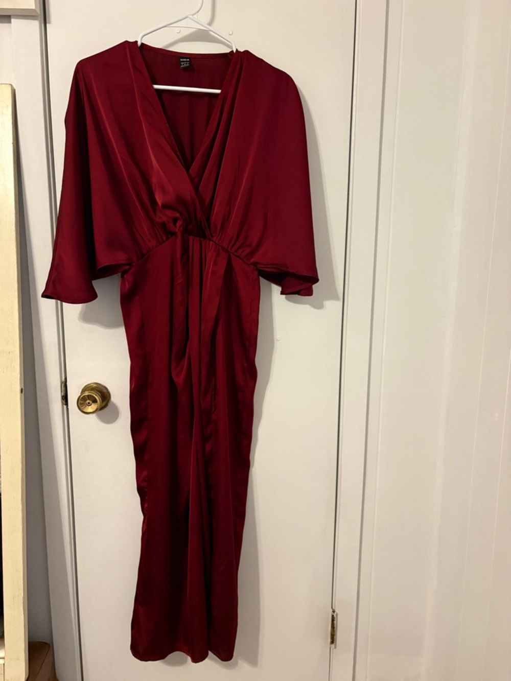 SHEIN Burgundy Satin V-Neck Midi Dress